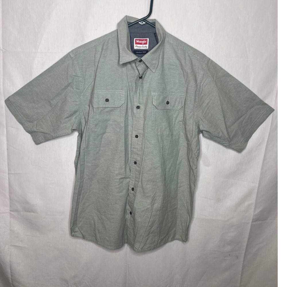 Wrangler Mens‎ Comfort Flex Short Sleeve Button Down Shirt Sage Green Medium